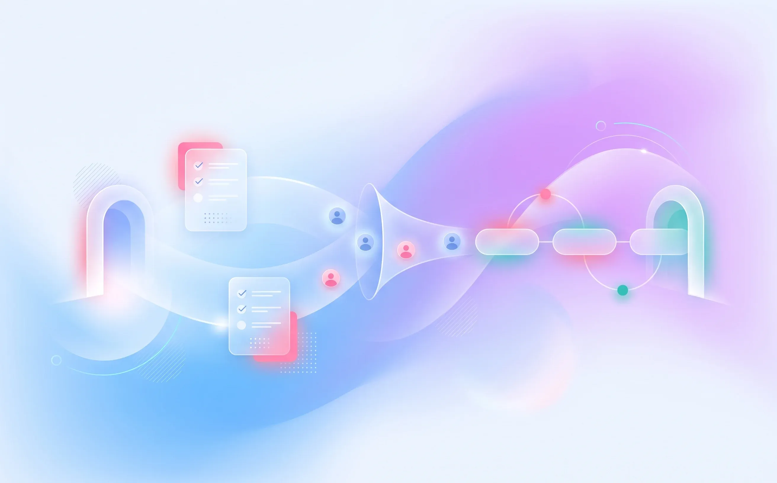 Abstract hiring process workflow with stage gates and candidate dots