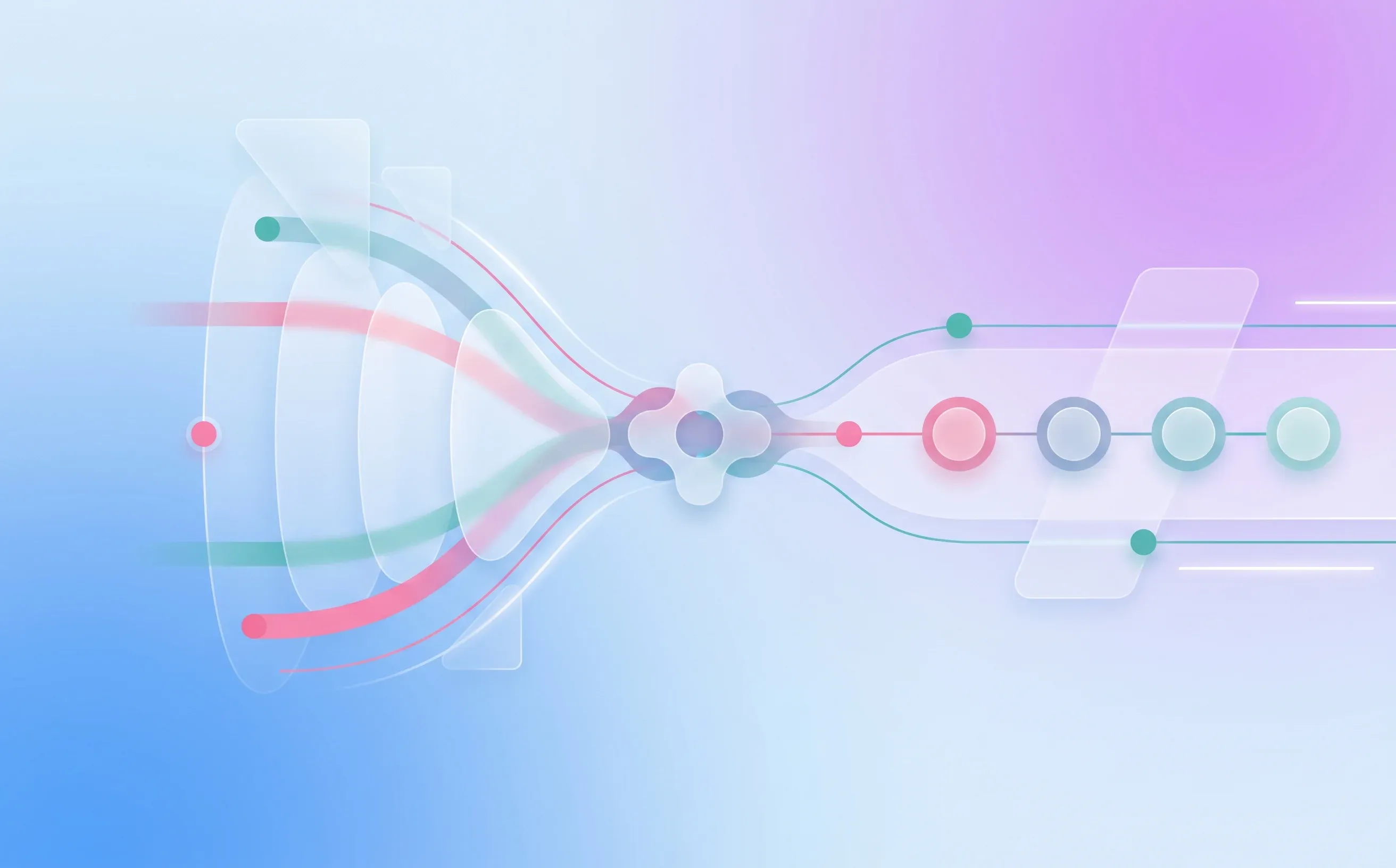 Abstract recruitment funnel workflow with connected stages in Kira AI brand colors