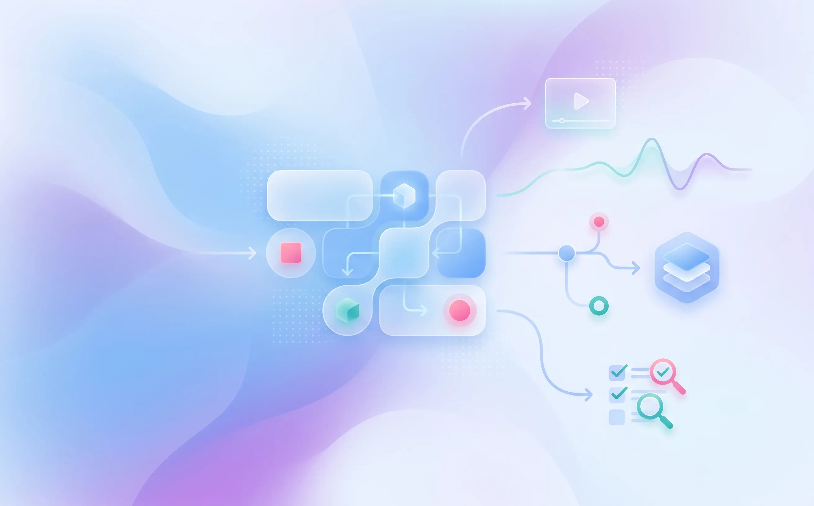 Abstract workflow branching into video, voice, and screening paths