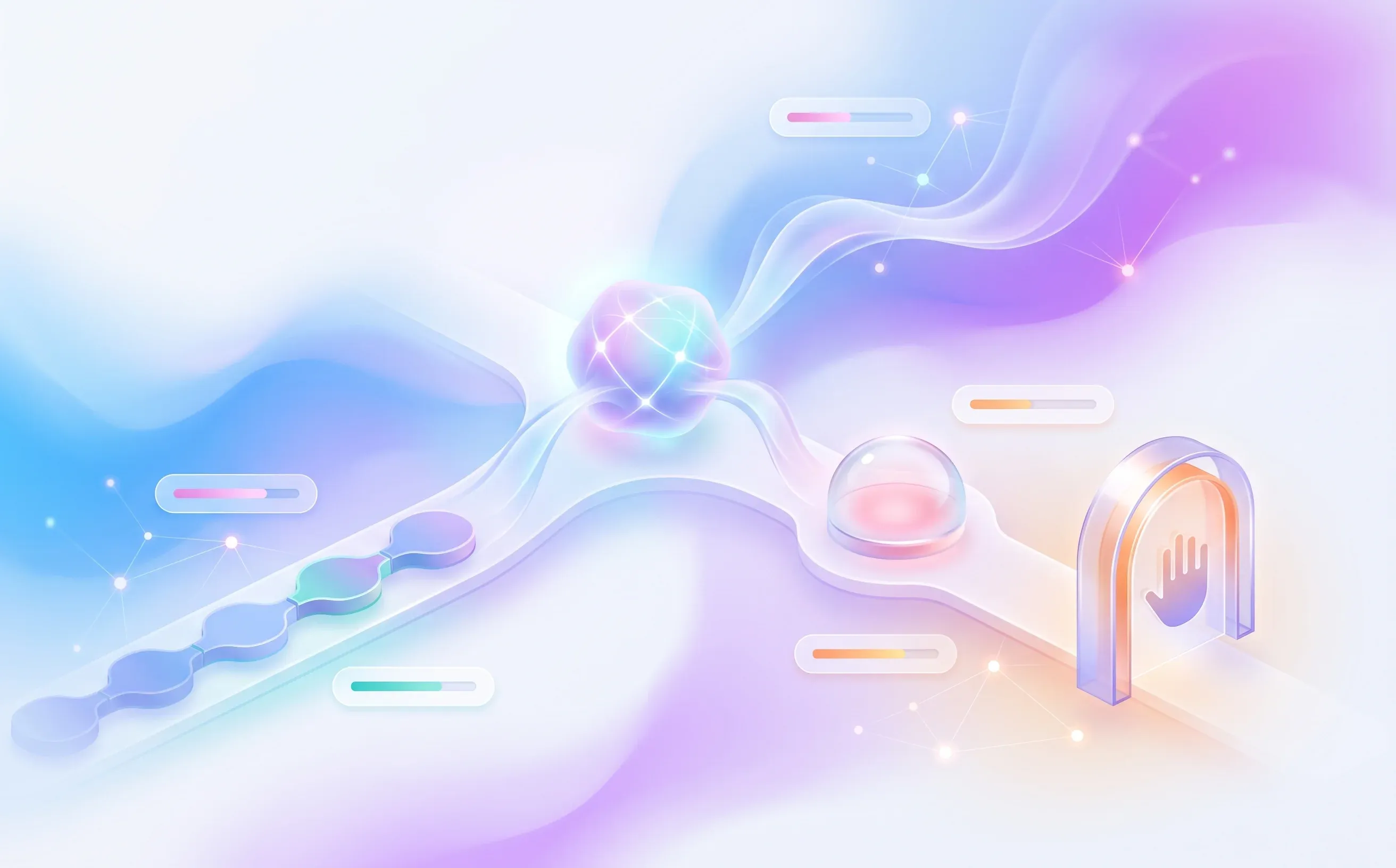Abstract AI interview workflow with automated paths and a human decision checkpoint