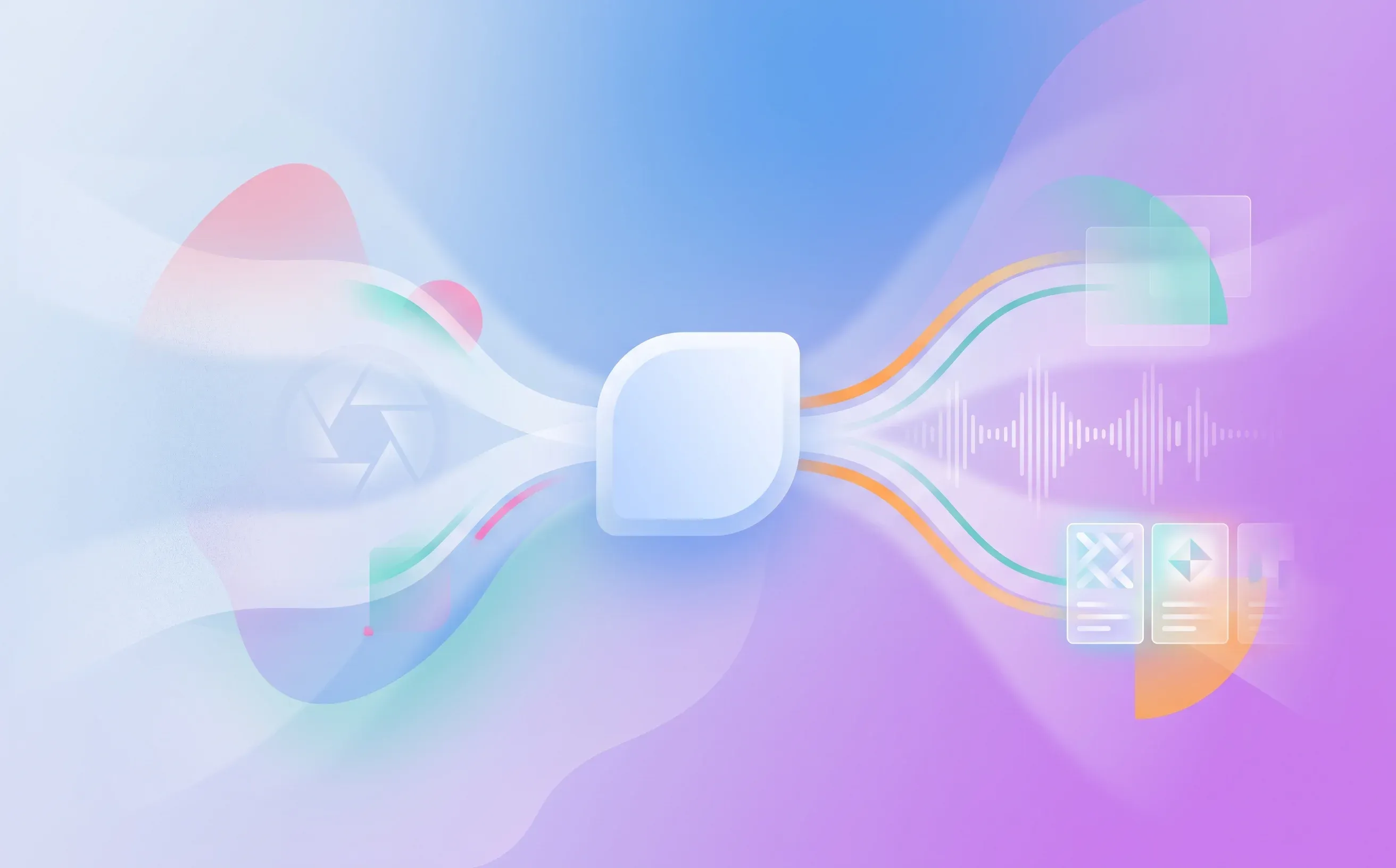 Abstract camera pathway transitioning into audio waves and structured candidate scorecards