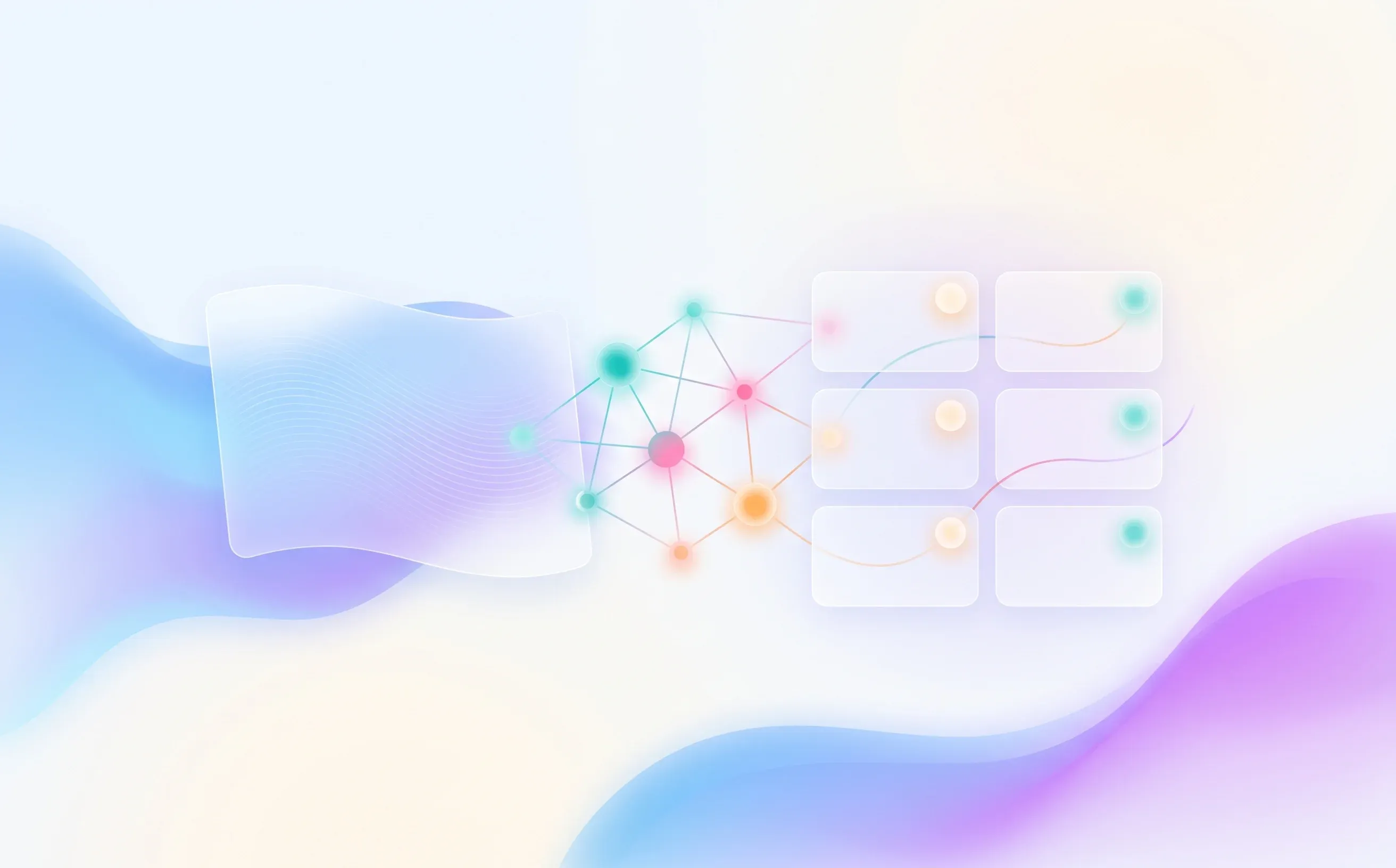 Abstract job description flowing through AI nodes into structured interview question cards
