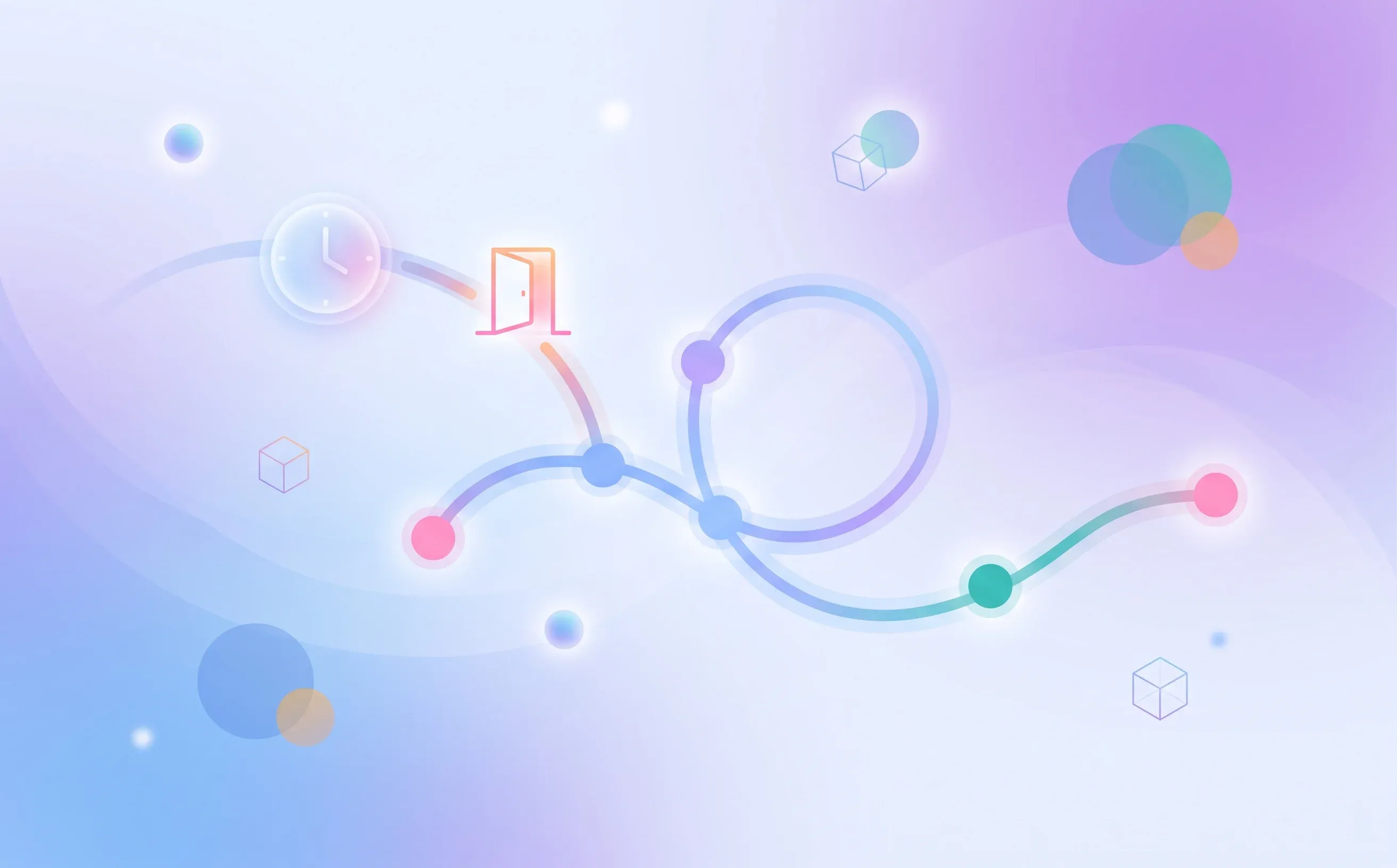Abstract hiring pathway with a clock and an open doorway representing candidate ghosting and timely follow-up