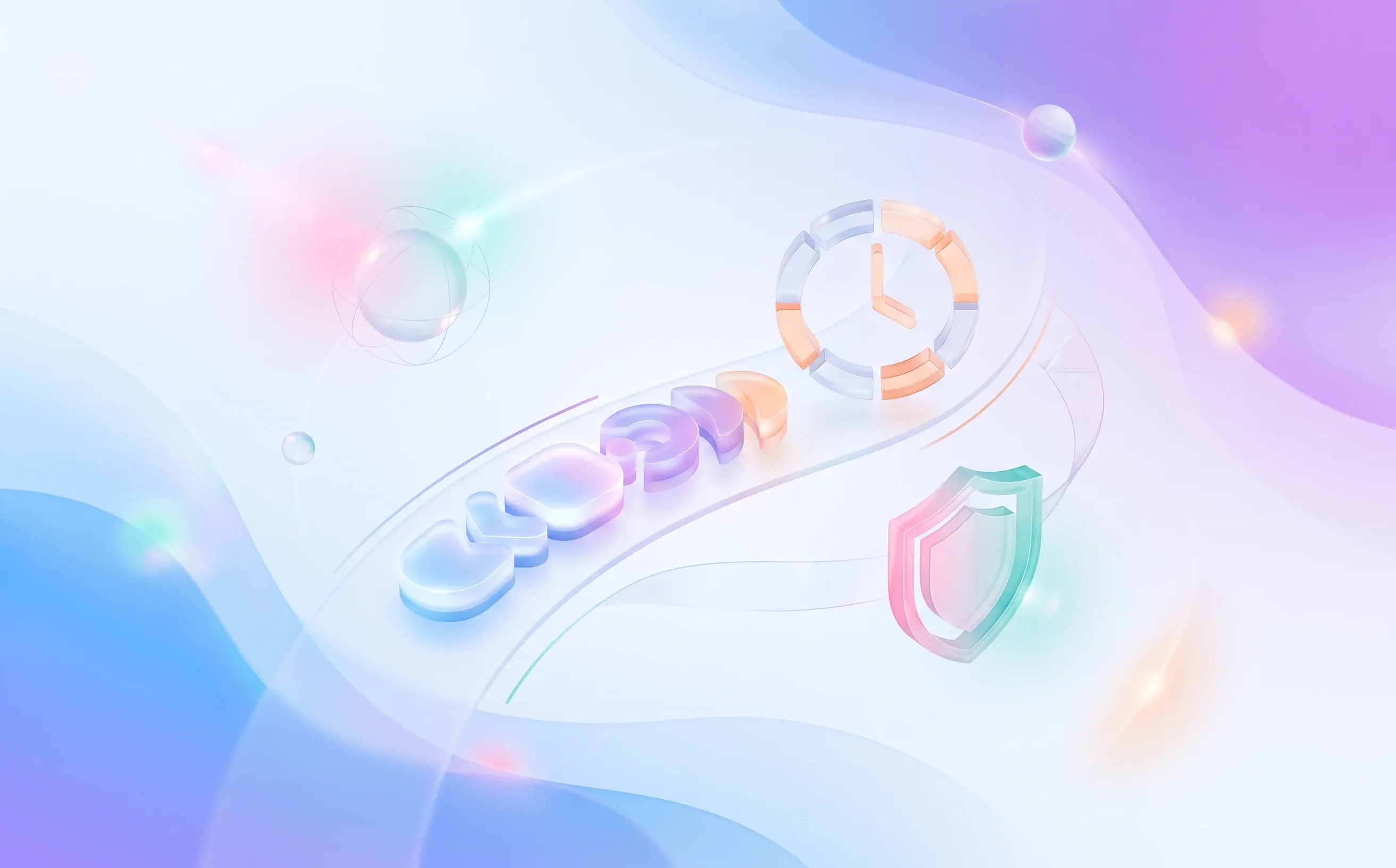 Abstract production line, shift clock, and safety shield in Kira blue and purple gradients