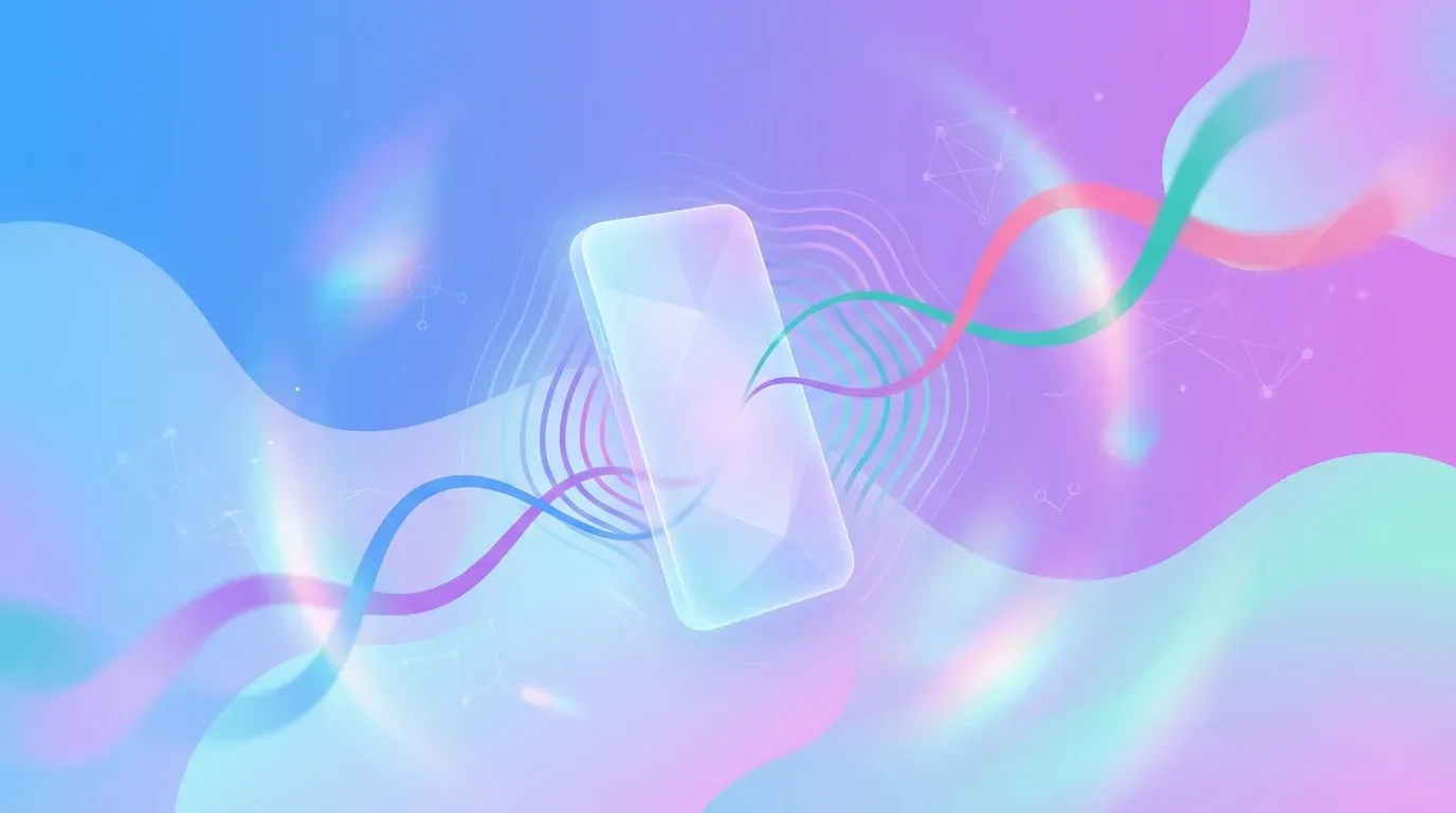 Abstract illustration of a phone with radiating sound waves in blue and purple gradients representing phone interview preparation